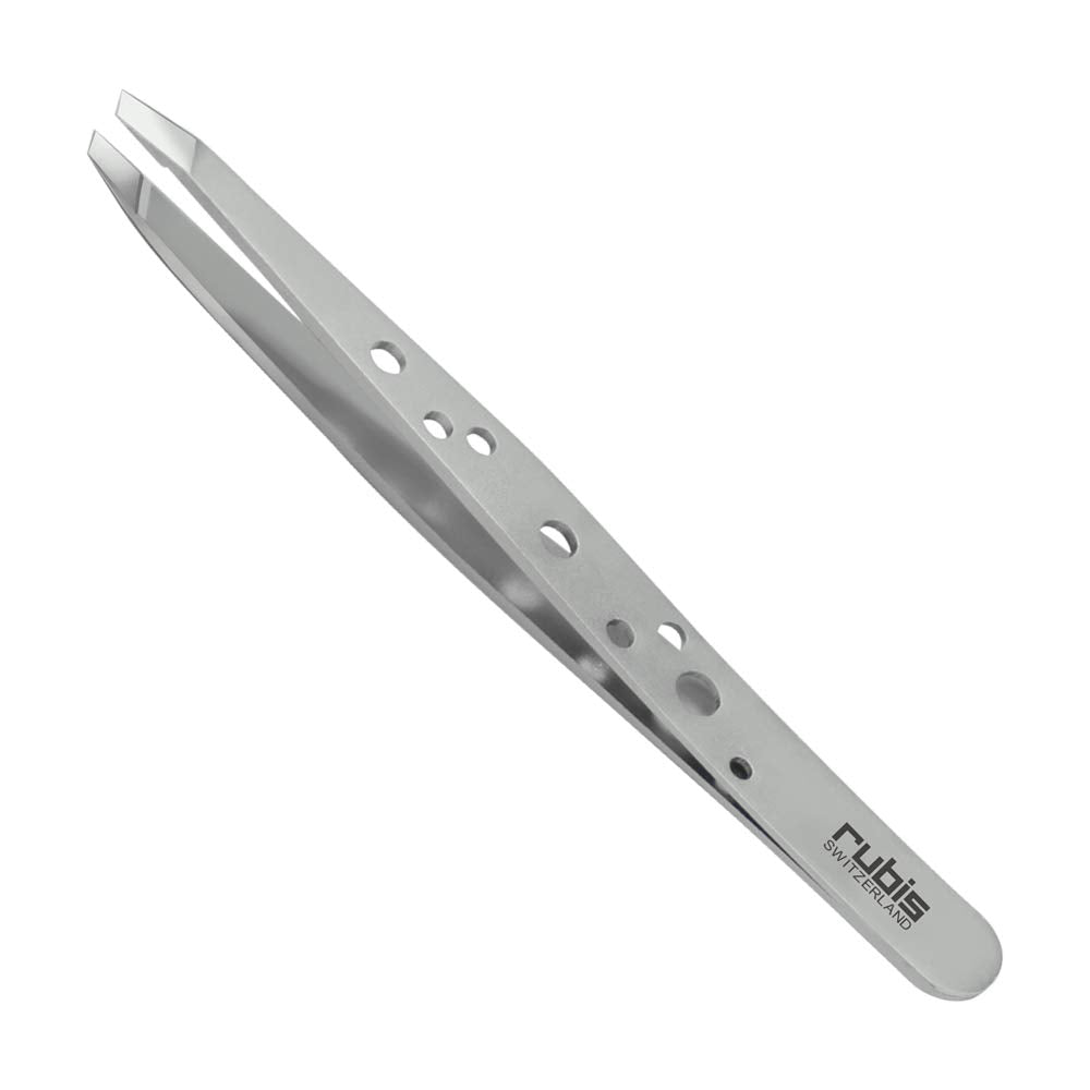 Rubis Hole Pattern Classic Stainless Steel Slanted Tweezers For Precise Eyebrows and Hair Removal, The Elegance Collection, 1K111,Silver,Rubis Beauty & Personal Care Rubis