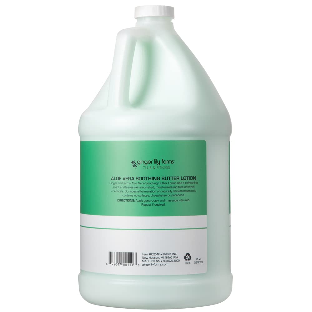 Ginger Lily Farms Club & Fitness Soothing Butter Lotion for Dry Skin, 100% Vegan & Cruelty-Free, Aloe Vera Scent, 1 Gallon (128 fl oz) Refill Beauty & Personal Care Ginger Lily Farms