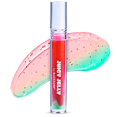 Blossom Lip Gloss Juicy Jelly Moisturizing Fruit Flavored Nourishing High Shine Lip Oil with Doe Foot Wand Applicator, 0.09oz, Watermelon Beauty & Personal Care Blossom