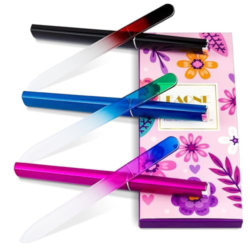 EAONE Crystal Glass Nail File with Case 3 Pack, Double-Sided Etched Fingernail Files for Natural Nails Professional Footnail Care Tool, Stocking Beauty & Personal Care EAONE
