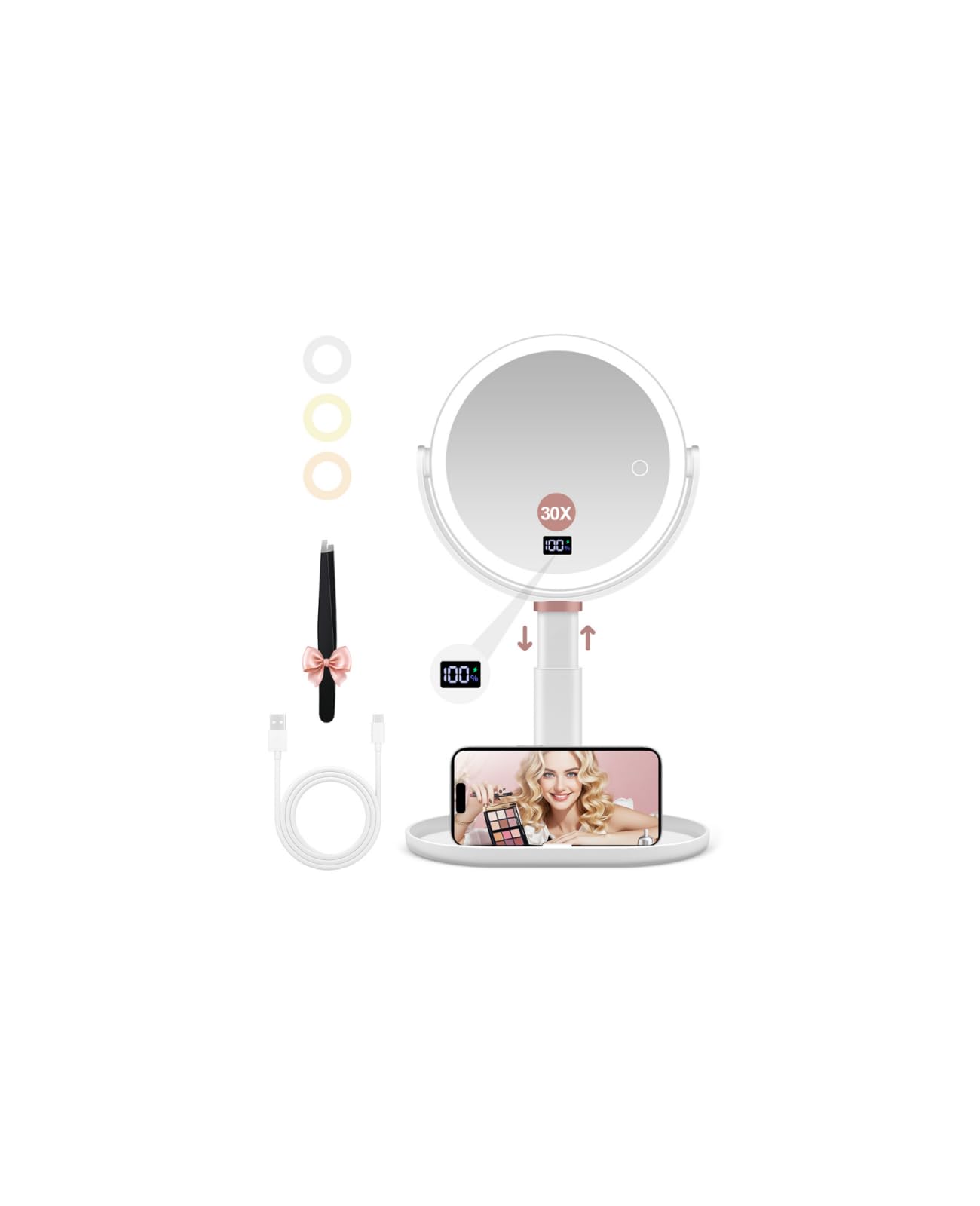 GOMIPURU Makeup Magnifying Mirror with Light 30X/1X, Digital Display, 2-Sided Touch Control, Makeup Mirror with 3 Color Lights,360° Rotate, Height Beauty and Personal Care GOMIPURU Default Title