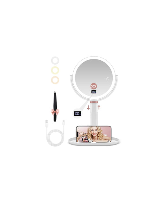 GOMIPURU Makeup Magnifying Mirror with Light 30X/1X, Digital Display, 2-Sided Touch Control, Makeup Mirror with 3 Color Lights,360° Rotate, Height Beauty and Personal Care GOMIPURU Default Title