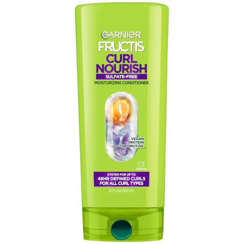 Garnier Fructis Curl Nourish Moisturizing Conditioner for Curly Hair, Plant Protein and Coconut Oil Formula, Up to 48HR of Curl Definition, Sulfate