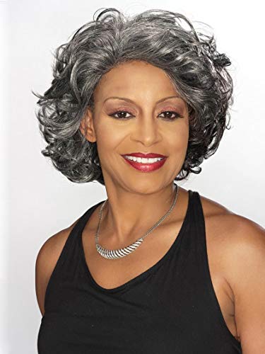 Darlene Wig Color FS1B/30 - Foxy Silver Wigs Lace Front Mid-Length Loose Curls Synthetic Bob African American Womens Lightweight Average Cap Bundle