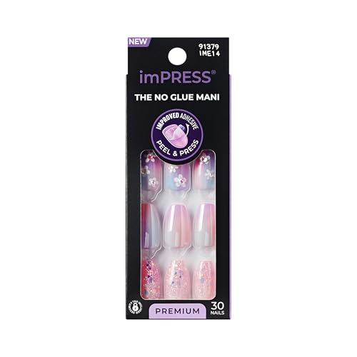 Kiss Impress Premium Press On Nails, Style ‘Portal’, Purple, Medium Coffin, No Separate Tabs, Nail Kit Contains 30 Fake Nails, Prep Pad, Mini Nail