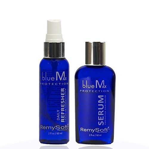 RemySoft blueMax Daily Refresher & Protective Silicone Serum Set - Safe for Hair Extensions, Weaves and Wigs - Salon Formula Leave-in Conditioner &
