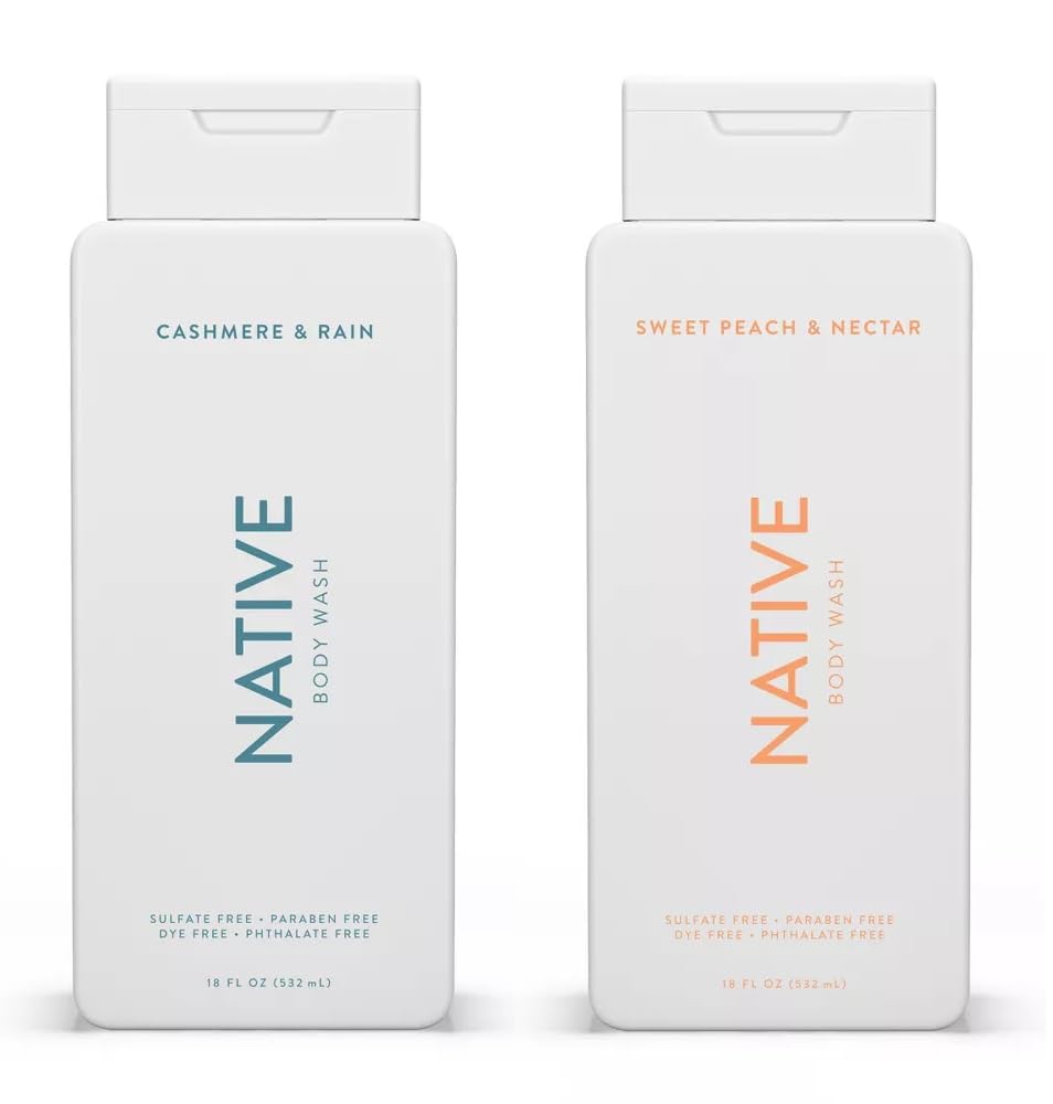 Native Body Wash 2-Pack: Sweet Peach & Nectar + Cashmere & Rain (18 fl oz each) Beauty & Personal Care Native