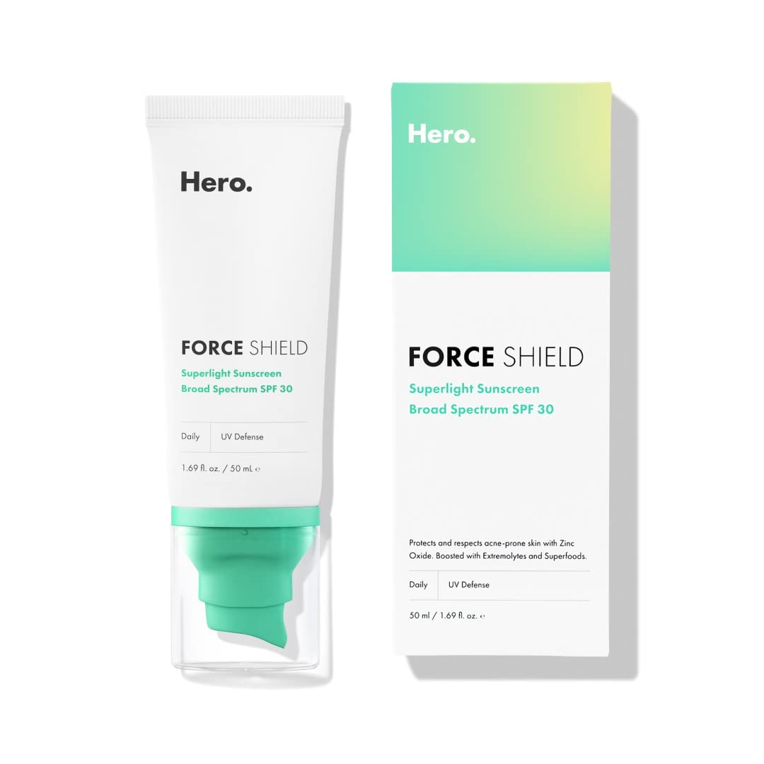 Hero Cosmetics Force Shield Superlight Sunscreen SPF 30 - Everyday Lightweight Sunscreen for Face & Acne-Prone Skin with Zinc Oxide - Fragrance Free Beauty & Personal Care HERO COSMETICS