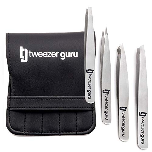 Tweezer Guru Eyebrow Tweezer Set for Women & Men - Professional Slant and Pointed Tweezers Set with Case - Precision Tweezers Kit for Facial Hair Beauty & Personal Care TWEEZER GURU