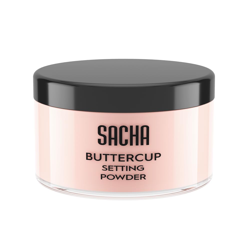 Sacha Buttercup Rosé Setting Powder - All Skin Tones Translucent Loose Face Powder, Flashback-Resistant, Oil Control, Long-Wear Matte Finish (1.75 oz)