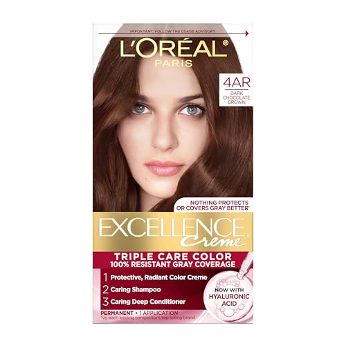 L'Oreal Paris Excellence Crème Permanent Hair Dye, Triple Care Hair Color with Pro-Keratine Complex for 100% Gray Hair Coverage, 4AR Dark Chocolate Beauty & Personal Care L'Oreal Paris