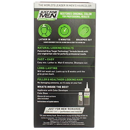 Just for Men Shampoo-In-Color, Real Black H-55, Single Application Haircolor Kit Beauty & Personal Care Just for Men
