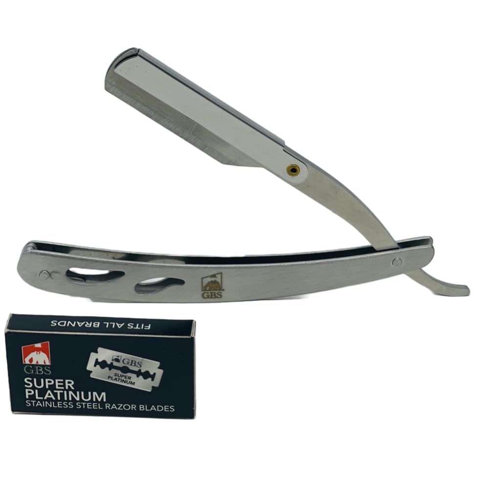 G.B.S Men Professional Shavette Barber Shaving Razor, Safety Locking and 20 Single Edge Lord Blades, Compliments and Wet Shaving Kit, Black Silver Beauty and Personal Care G.B.S