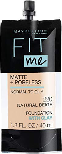 Maybelline New York Fit Me Matte + Poreless Liquid Foundation, Pouch Format, 220 Natural Beige, 1.3 Ounce Beauty & Personal Care MAYBELLINE