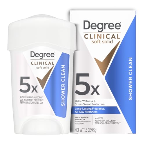 Degree Clinical Strength Antiperspirant Deodorant Shower Clean Soft Solid 96-Hour Sweat and Odor Protection 5x Types of Sweat 1.6 oz Beauty and Personal Care Degree