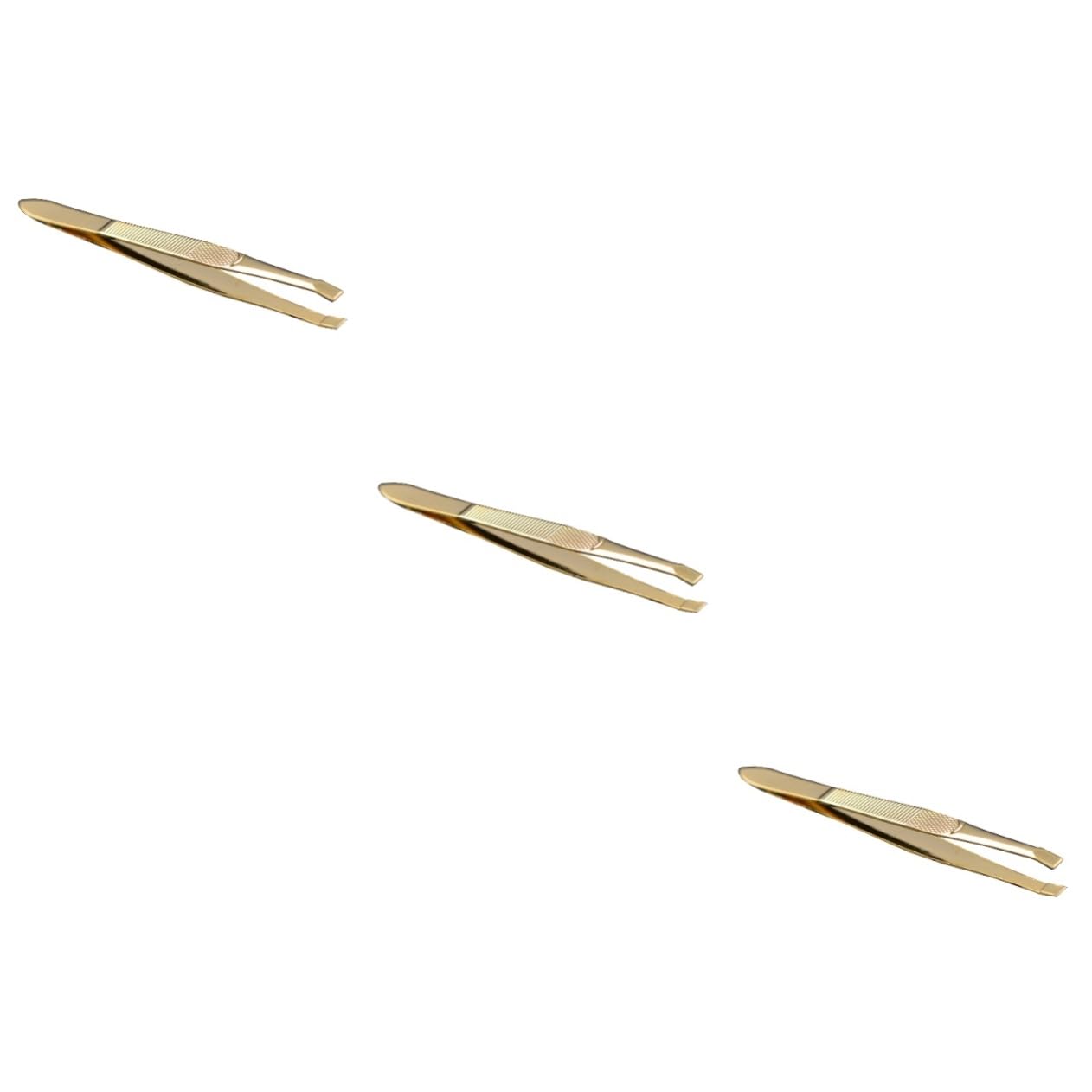 FRCOLOR 3pcs Gold-plated Stainless Steel Eyebrow Tweezers Comb Portable Makeup Tool for Eyelash Extensions Precision Brow Shaping and Hair Removal Beauty and Personal Care FRCOLOR