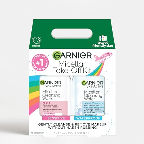 Garnier Micellar Water Travel Size Take-off Kit, All-In-1 Facial Cleanser & Makeup Remover, Mini All-In-1 Micellar + Mini Remover for Waterproof