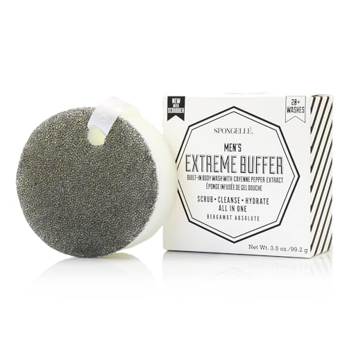 Spongellé Men's Extreme Buffer, Bergamot Absolute - 20+ Washes - Body Wash Infused Exfoliating Body Scrubber - Loofah Sponge For Men - Gift Beauty and Personal Care SPONGELLÉ