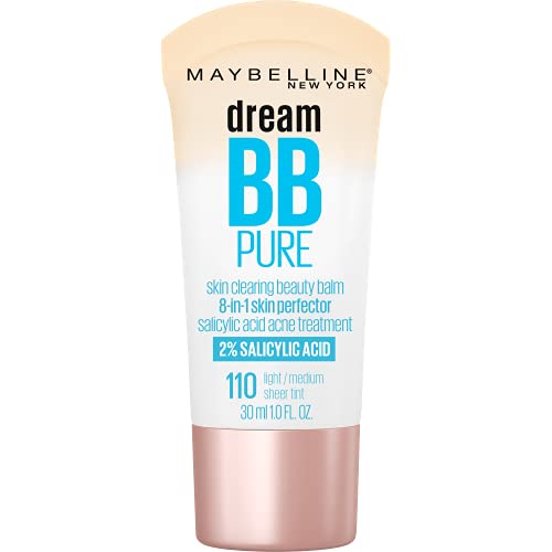 Maybelline Dream Pure Skin Clearing BB Cream, 8-in-1 Skin Perfecting Beauty Balm With 2% Salicylic Acid, Sheer Tint Coverage, Oil-Free, Light/Medium