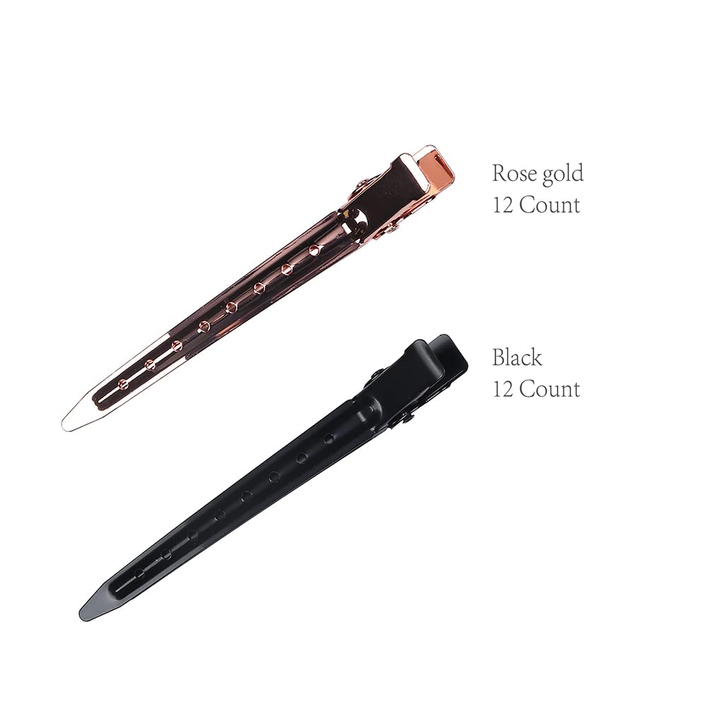 minihope 24 Packs Duck Bill Clips, 3.54 Inches/9cm Rustproof Metal Alligator Curl Clips for Hair Styling,makeup.,Hair Coloring, 12 Black,12 Rose gold. Beauty & Personal Care minihope