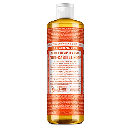 Dr. Bronner’s - Pure-Castile Liquid Soap (Tea Tree, 16 ounce) - Made with Organic Oils, 18-in-1 Uses: Acne-Prone Skin, Dandruff, Laundry, Pets Beauty & Personal Care Dr. Bronner's