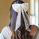 JEAIRTS Bridal Hair Bow Veil Pearl Wedding Hair Piece White Tulle Bow with Clip Bachelorette Party Hair Accessories for Women Beauty & Personal Care JEAIRTS