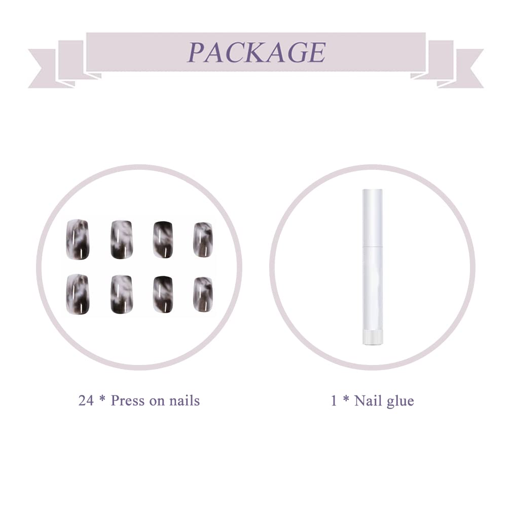 BABALAL Square Press On Ombre Glue On Short Squoval Acrylic Nails - Glossy Black Full Cover Nails for Women & Girls Beauty & Personal Care BABALAL