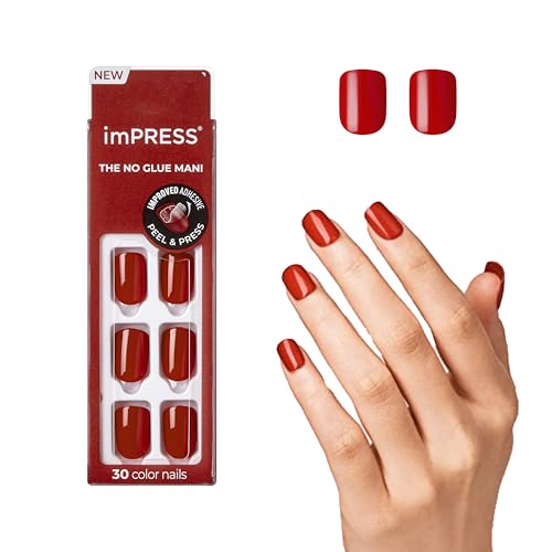 KISS imPRESS Color Polish-Free Solid Color Press-On Nails, PureFit Technology, Short Length, 'Reddy or Not', Includes Prep Pad, Mini Nail File Beauty & Personal Care imPRESS