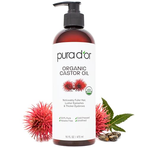 PURA D'OR ORGANIC Castor Oil (16 Oz) Pure Cold-Pressed Hexane-Free USDA Certified Beauty & Personal Care PURA D'OR