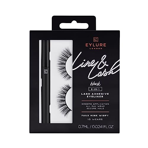 Eylure Line & Lash Kit, 2-in-1 Lash Black Glue Eyeliner and False Lashes, Faux Mink Wispy Beauty & Personal Care Eylure