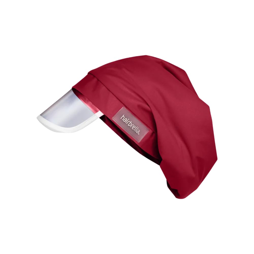 Hairbrella 100% Waterproof Rain Hat, Satin-Lined Cap, UV Sun Protection, Full Hair Coverage, Packable Travel Accessory Cranberry Beauty and Personal Care Hairbrella