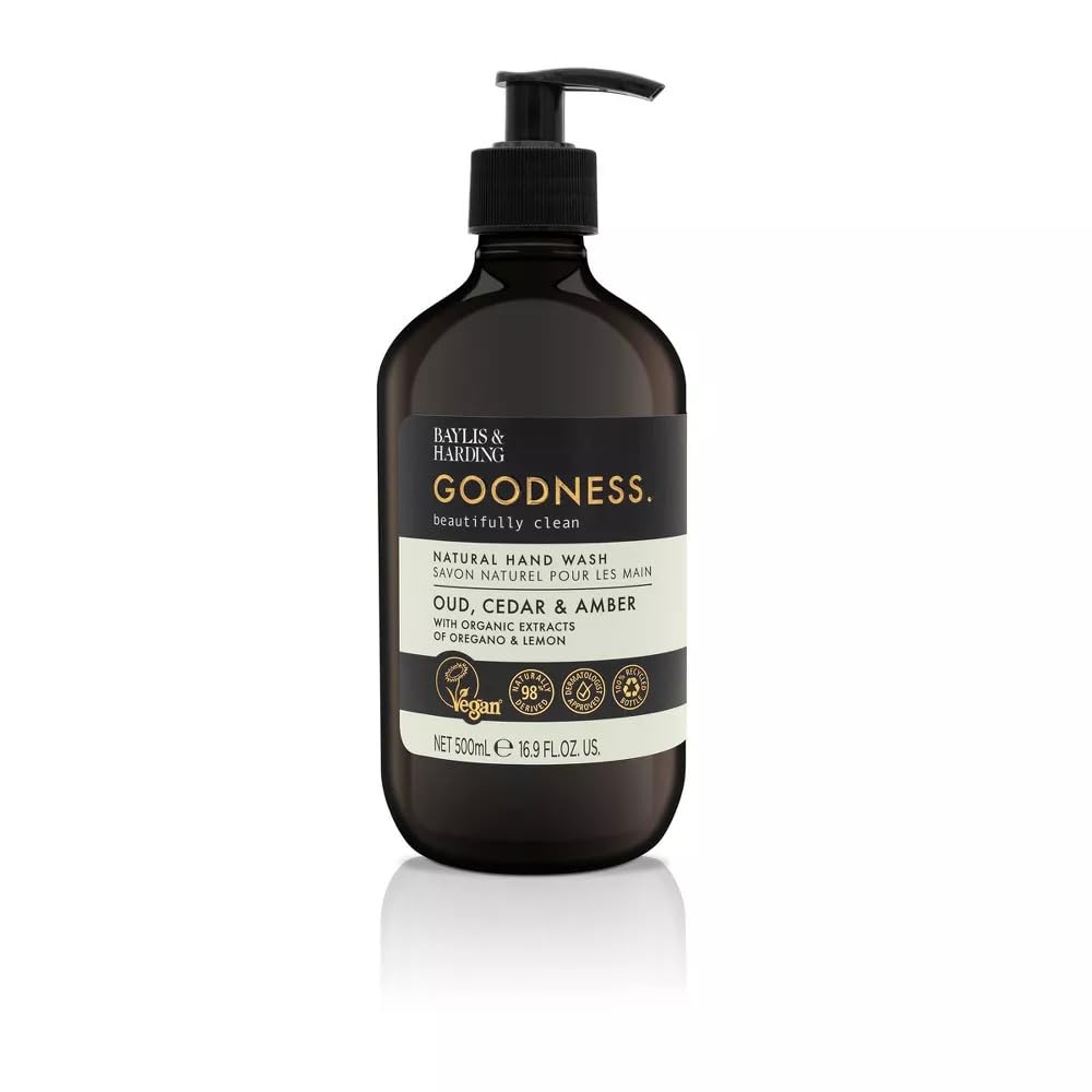 Baylis & Harding Liquid Hand Soap Wash with Dispenser, Goodness, Oud Cedar & Amber, 16.9oz/500ml Beauty & Personal Care Baylis & Harding