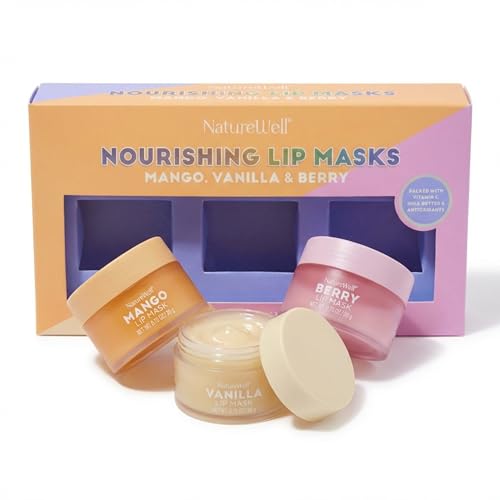 NATURE WELL Hydrating Lip Masks Variety Pack, Includes Mango, Vanilla & Berry Scents, High-Shine, Non-Greasy, Conditioning & Softening, 0.70 Ounce Beauty & Personal Care NATURE WELL