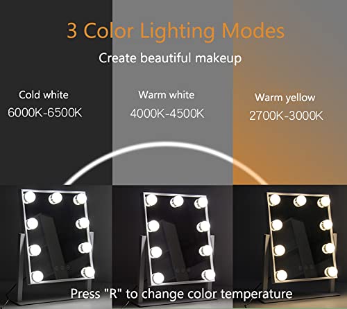 IMEASY Vanity Mirror with Lights?Hollywood Lighted Makeup Mirror with 3 Color Modes and 9 Dimmable Diamond LED Light Bulbs Detachable 10X Beauty & Personal Care IMEASY