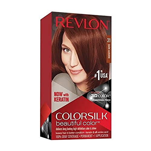 Revlon Permanent Hair Color, Permanent Hair Dye, Colorsilk with 100% Gray Coverage, Ammonia-Free, Keratin and Amino Acids, 31 Dark Auburn, 4.4 Oz Beauty & Personal Care REVLON