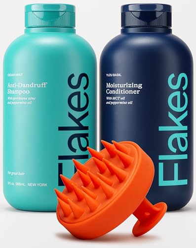 Flakes Anti Dandruff Shampoo and Conditioner Set for Men with Scalp Massager | Dry, Flaky, & Itchy Scalp Shampoo | Sulfate and Paraben Free | Beauty & Personal Care Flakes