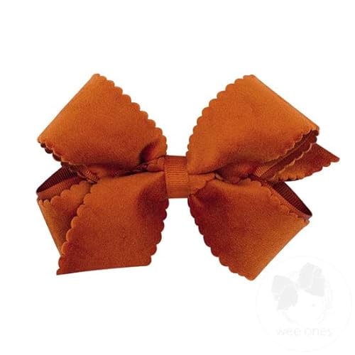 Wee Ones Girls' Grosgrain Hair Bow with Scalloped Edge Faux Velvet Overlay, Medium, Burnt Orange Beauty & Personal Care Wee Ones