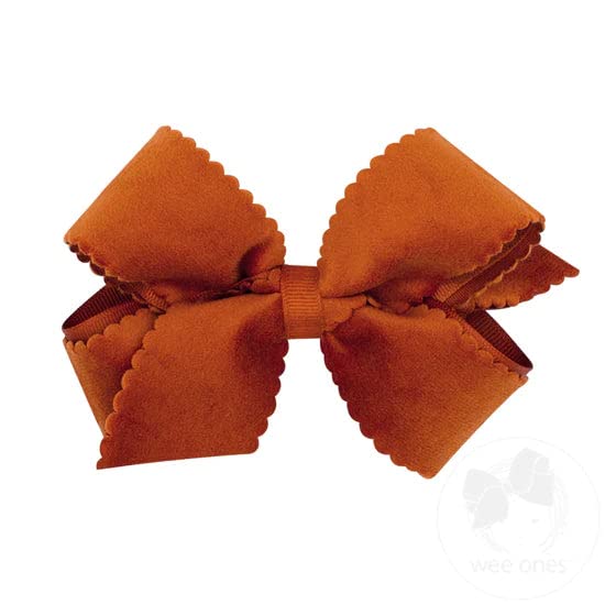 Wee Ones Girls' Grosgrain Hair Bow with Scalloped Edge Faux Velvet Overlay, Medium, Burnt Orange Beauty & Personal Care Wee Ones