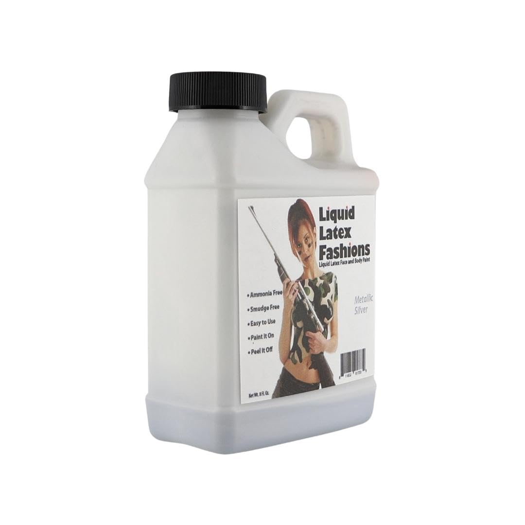 Metallic Silver Liquid Latex - 8 Oz Face and Body Paint, Shimmery Silver Effects for New Year's, Cosplay, Costumes Beauty & Personal Care Liquid Latex Fashions