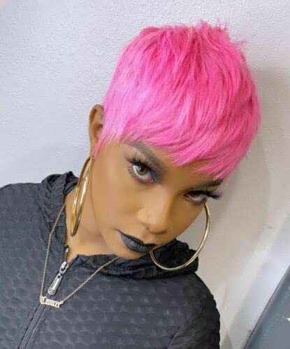 SiruKou Hair Short Pink Hair Wig Natural Synthetic Wigs for Black/White Women Short Pixie Cut Wigs with Bangs Short Hair styles Wig