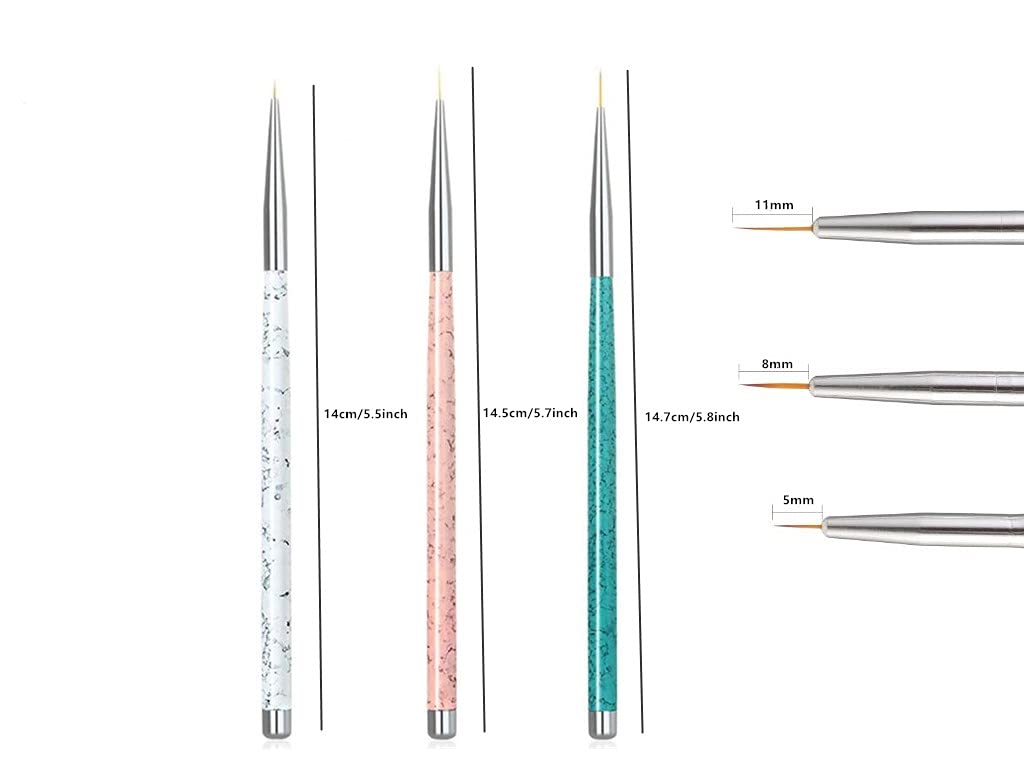 Sinen 3pcs Nail Art Liner Brushes UV Gel Painting Acrylic Nail Design Nylon Brush, Nail Dotting Drawing Pen Size (5/8/11mm) Beauty & Personal Care Sinen