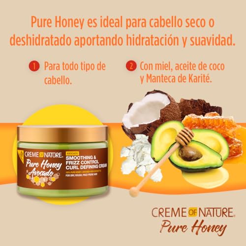 Creme of Nature Pure Honey Define Hair Food Smoothing & Frizz Control Curl Defining Cream, Defines & Softens Natural Curls, With Avocado Oil, Pure Beauty & Personal Care Creme of Nature