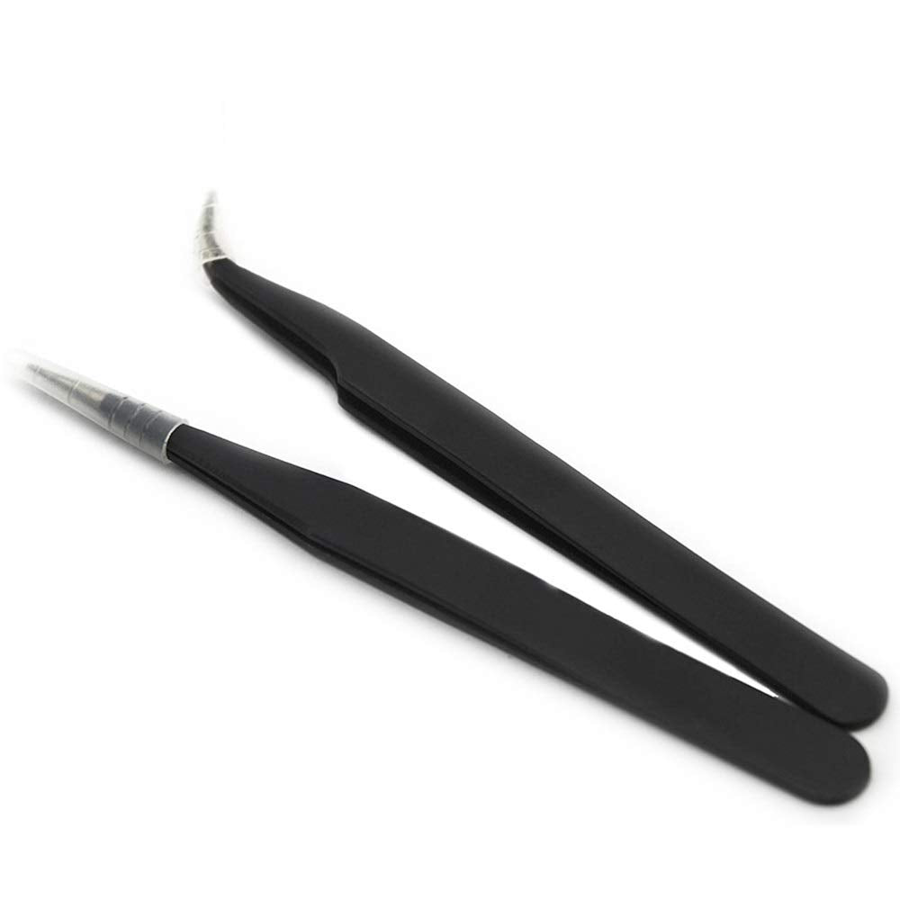 Rolabling 2Pcs Elbow and Straight Black Nail Tweezers Rhinestone Picker Stainless Steel Nippers for Eyelash Extensions and Nail Art Sticker Rhinestone Beauty and Personal Care Rolabling