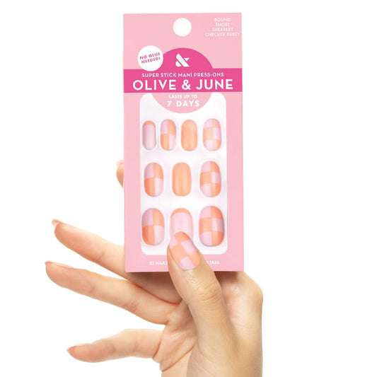 Olive & June Super Stick Press-On Nails, Sherbert Checker Party