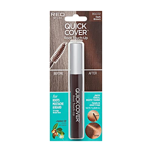 RED by KISS Quick Cover Root Touch Up Rescue (Dark Brown), Mascara Natural Water-Resistant Temporary Gray Concealer Cover Up Brush for Hair Mustache Beauty & Personal Care Red by Kiss