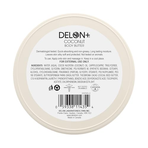 DELON Intense Moisturizing Body Butter, Coconut with Coconut Oil, 6.9 oz Beauty & Personal Care DELON