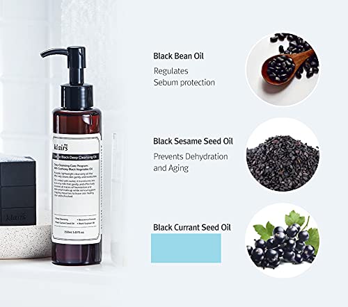 [DearKlairs] Gentle Black Cleansing Oil 5.07 Oz | Composed of natural Vegan. Bean, Sesame, Black Currant Seed oil for gentle, non-irritating cleanser Beauty & Personal Care DearKlairs