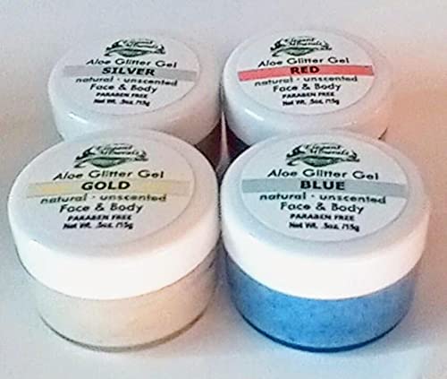 Elegant Minerals Natural Unscented Aloe Glitter Gel - Set of 4 - Silver Blue Red & Gold Beauty & Personal Care Elegant Minerals