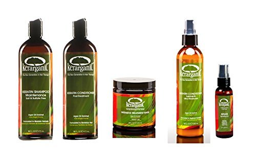 Organic Post-Treatment Maintenance Keratin Set (Shampoo 16oz, Conditioner 16oz, Mask 8oz, Leave-In Spray 8oz, Argan Oil 2oz) - Salt & Sulfate Free Beauty & Personal Care KERARGANIC