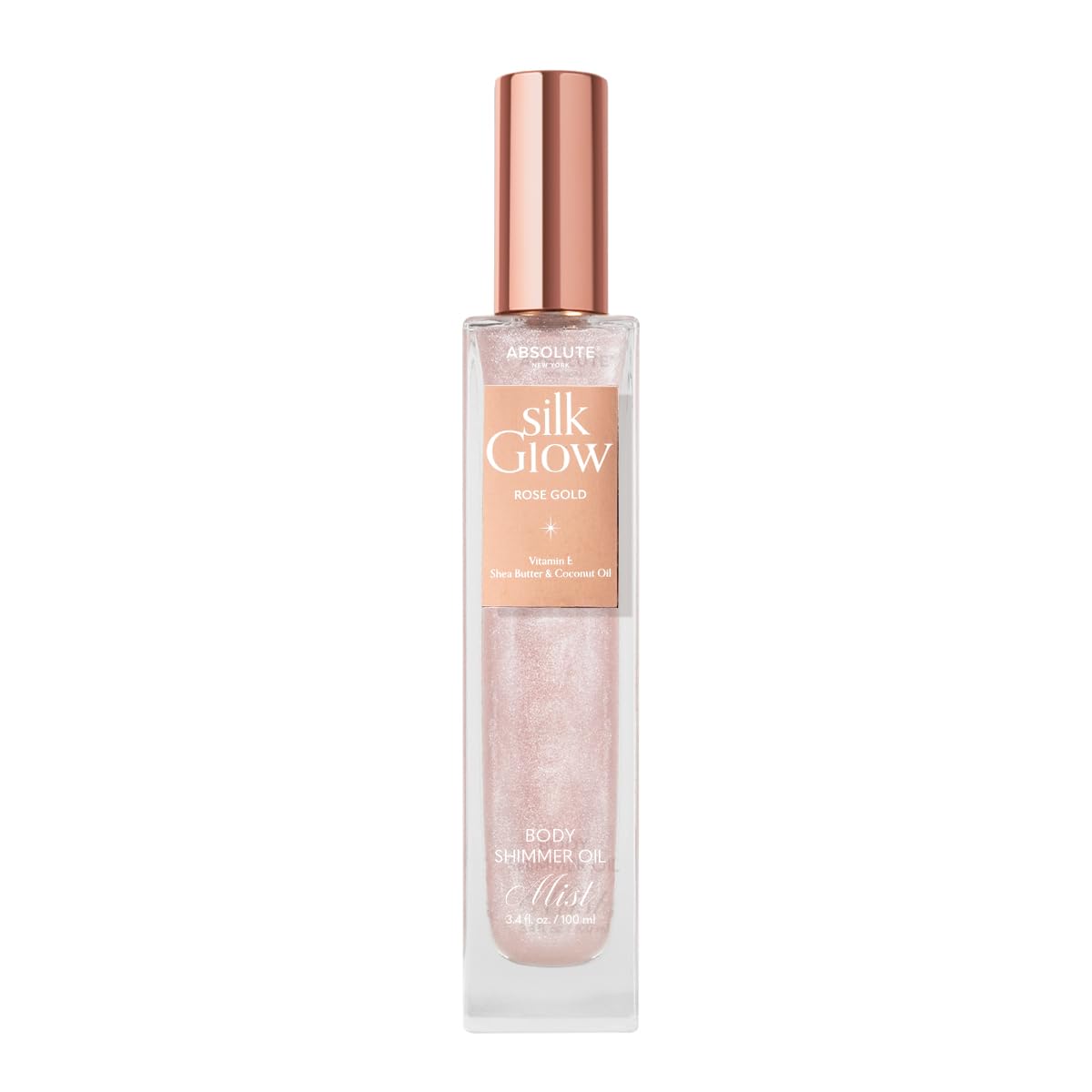 Absolute New York - Silk Glow Shimmer Mist Glow, Radiant, Shimmer Body & Face & Hair, Shea Butter, Coconut Oil, Vitamin E (SBGS02 Rose Gold Mist, 3.4 Beauty & Personal Care Absolute New York